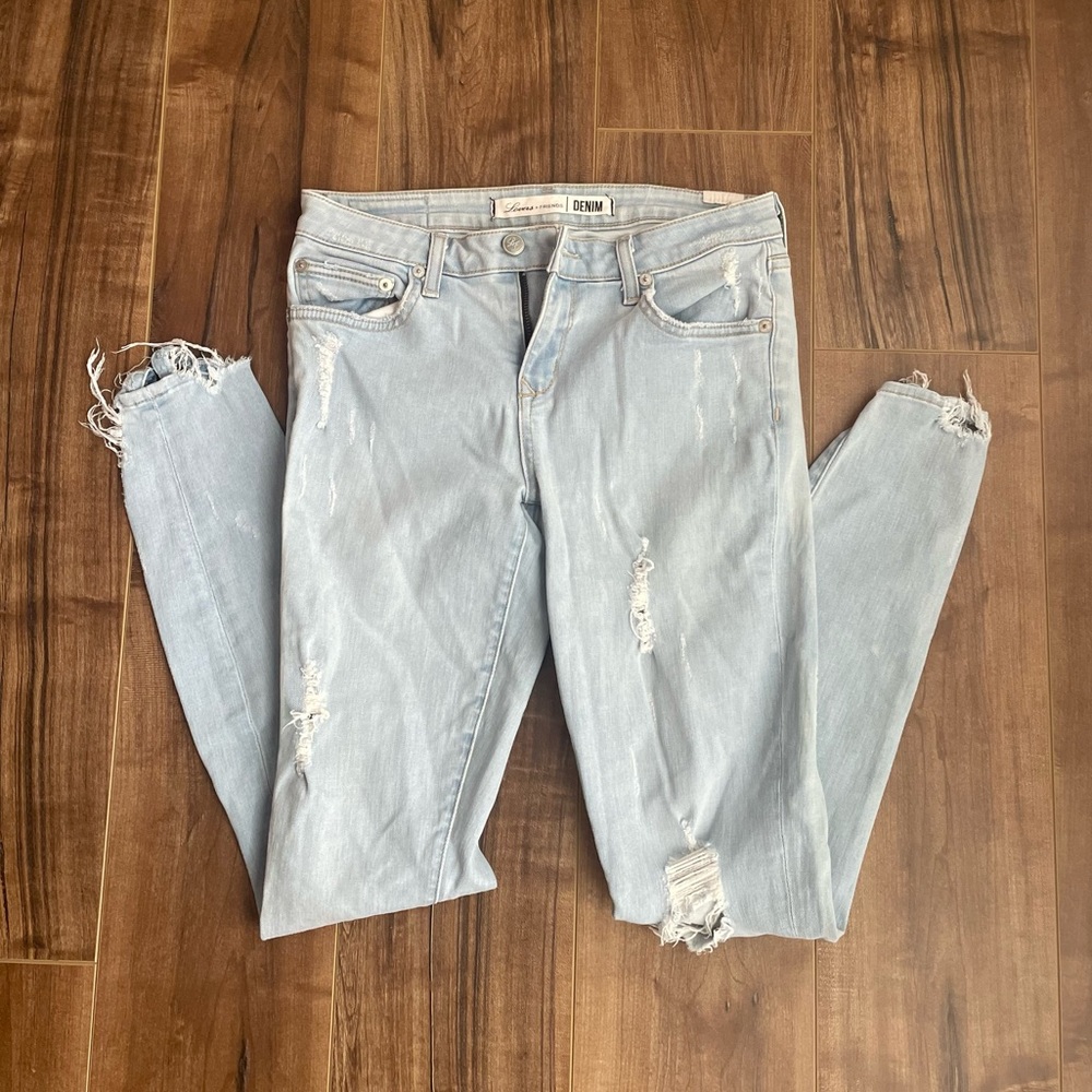Lovers + Friends Skinny Jeans Women's Size 27 Blue High Rise Distressed Raw Hem